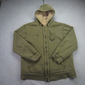 Timberland Jacket Mens Large Olive Green Full‎ Zip Sherpa Lined Hoodied